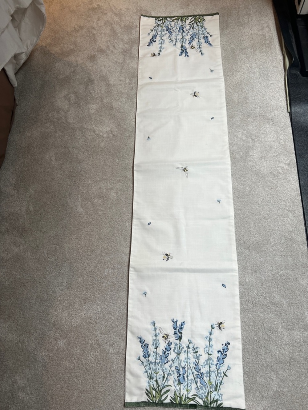 Embroidered Bee Motif Table Runner - White 72” l x 16.5 w